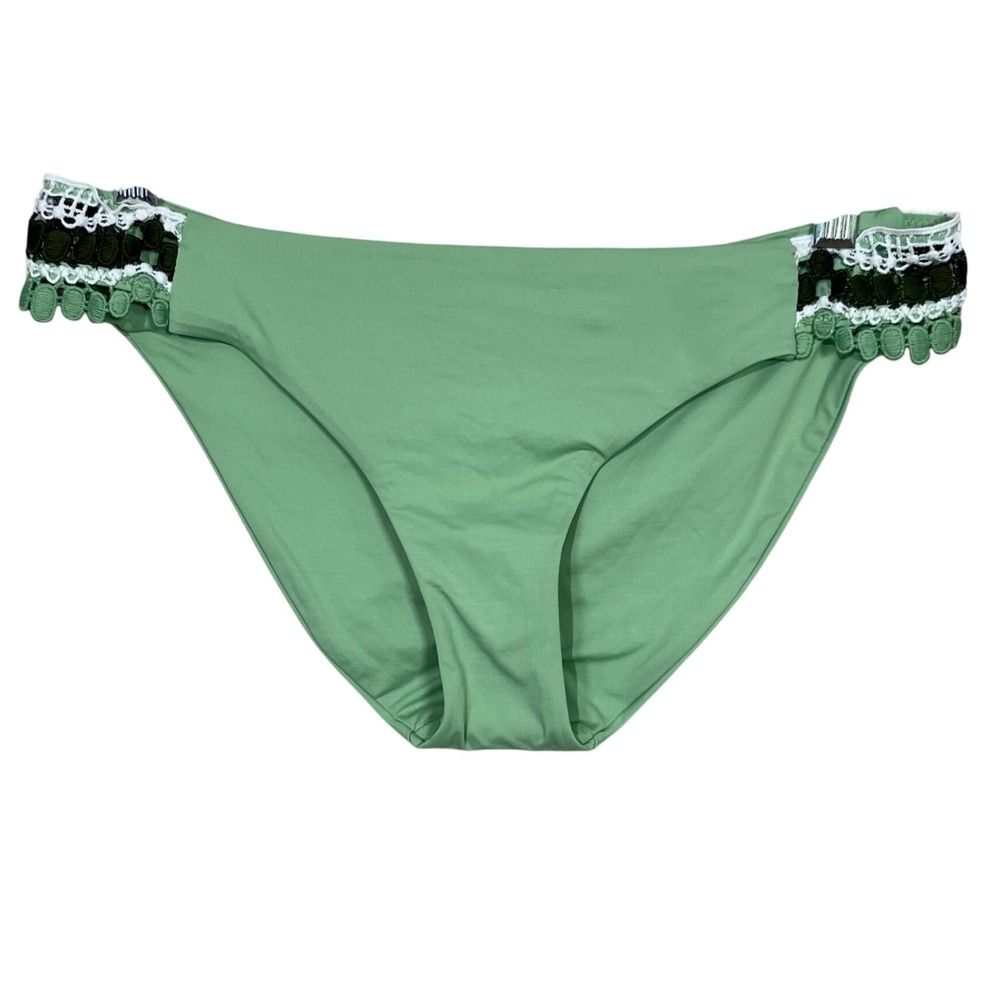 BECCA Bikini Bottoms Women's Sage Green Crochet Trim Swimwear Size Medium